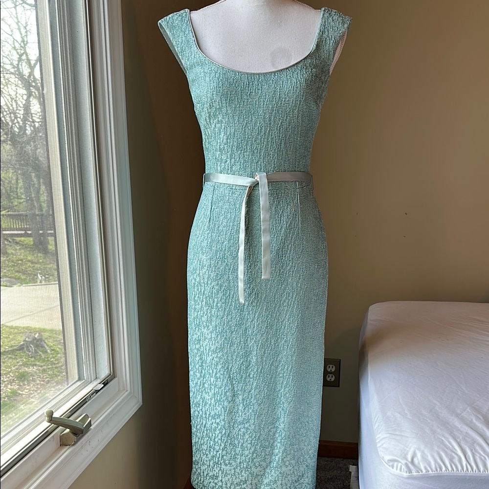 St. John Evening Elegant light Teal Sleeveless Dress